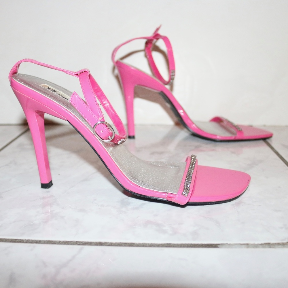 17Miles Pink Rhinestone Ankle Strap Heels